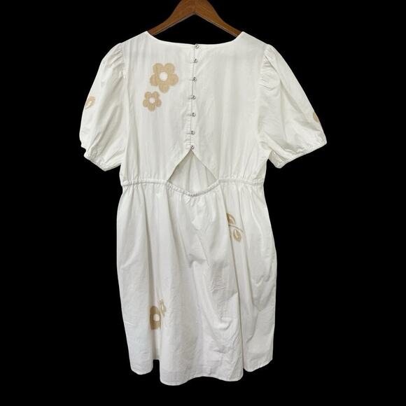 Madewell Annamarie Floral‎ Applique Puff Sleeve Mini Dress Size 14 White Resort - Picture 2 of 8